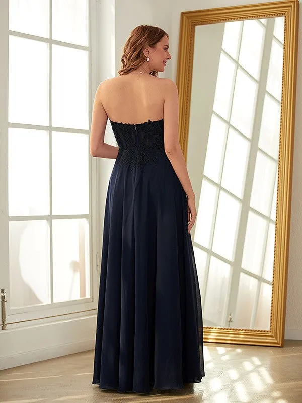 A-Line/Princess Chiffon Applique Sweetheart Sleeveless Floor-Length Dresses