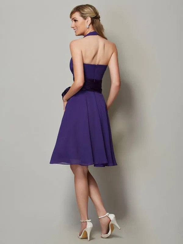 A-Line/Princess Halter Sleeveless Short Chiffon Bridesmaid Dresses