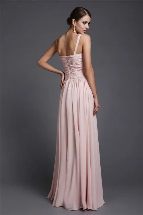 A-Line/Princess V-neck Sleeveless Long Ruffles Chiffon Bridesmaid Dresses