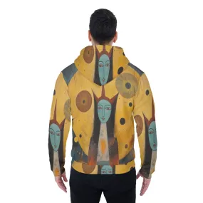 All-Over Print Men's Sherpa Fleece Zip Up Hoodie, yellow abstract, print, #25GG