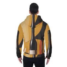 All-Over Print Men's Sherpa Fleece Zip Up Hoodie, yellow, black, abstract, beer, print,#25K