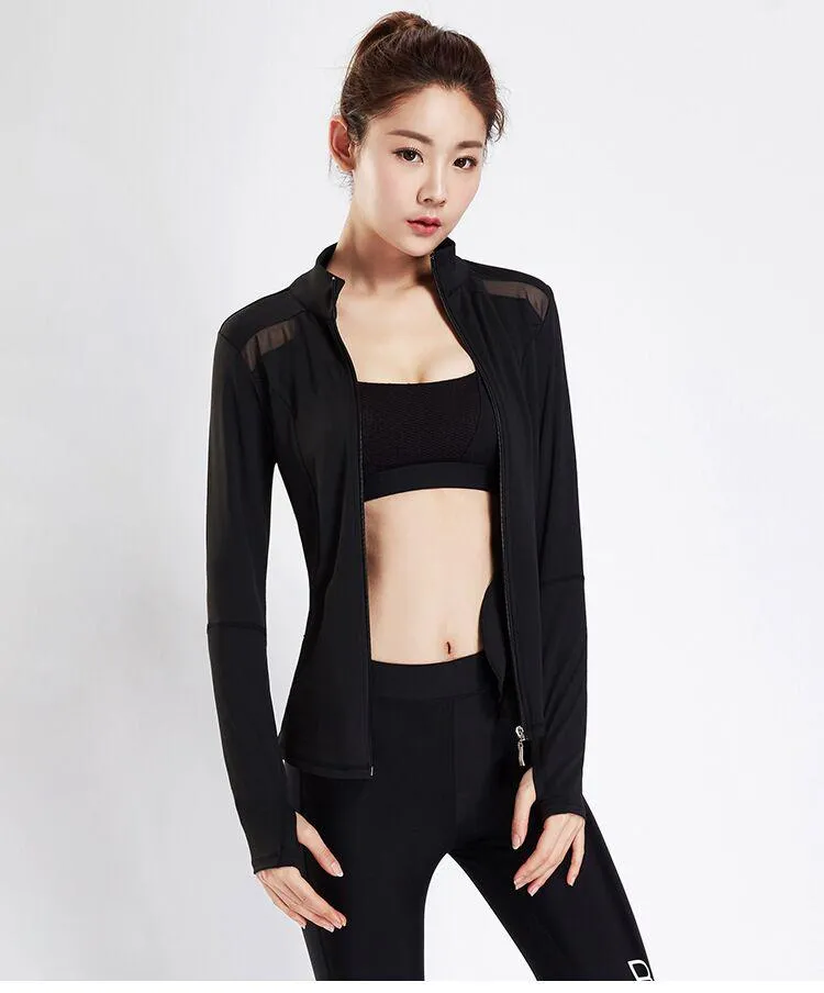 Black Mesh Patchwork Sport Jackets