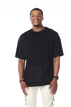 Black Oversize Tshirt with Mesh Fabric  Front Pockets