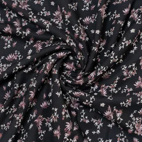 Black Rayon Fabric with Elegant Print