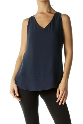 Blue V-Neck Zippered Flared Tank Top