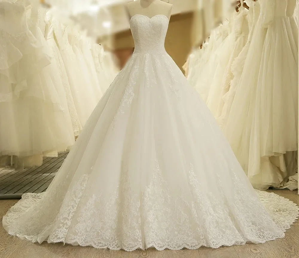 Charming Sweetheart Applique Lace Vintage Bridal Wedding Dress