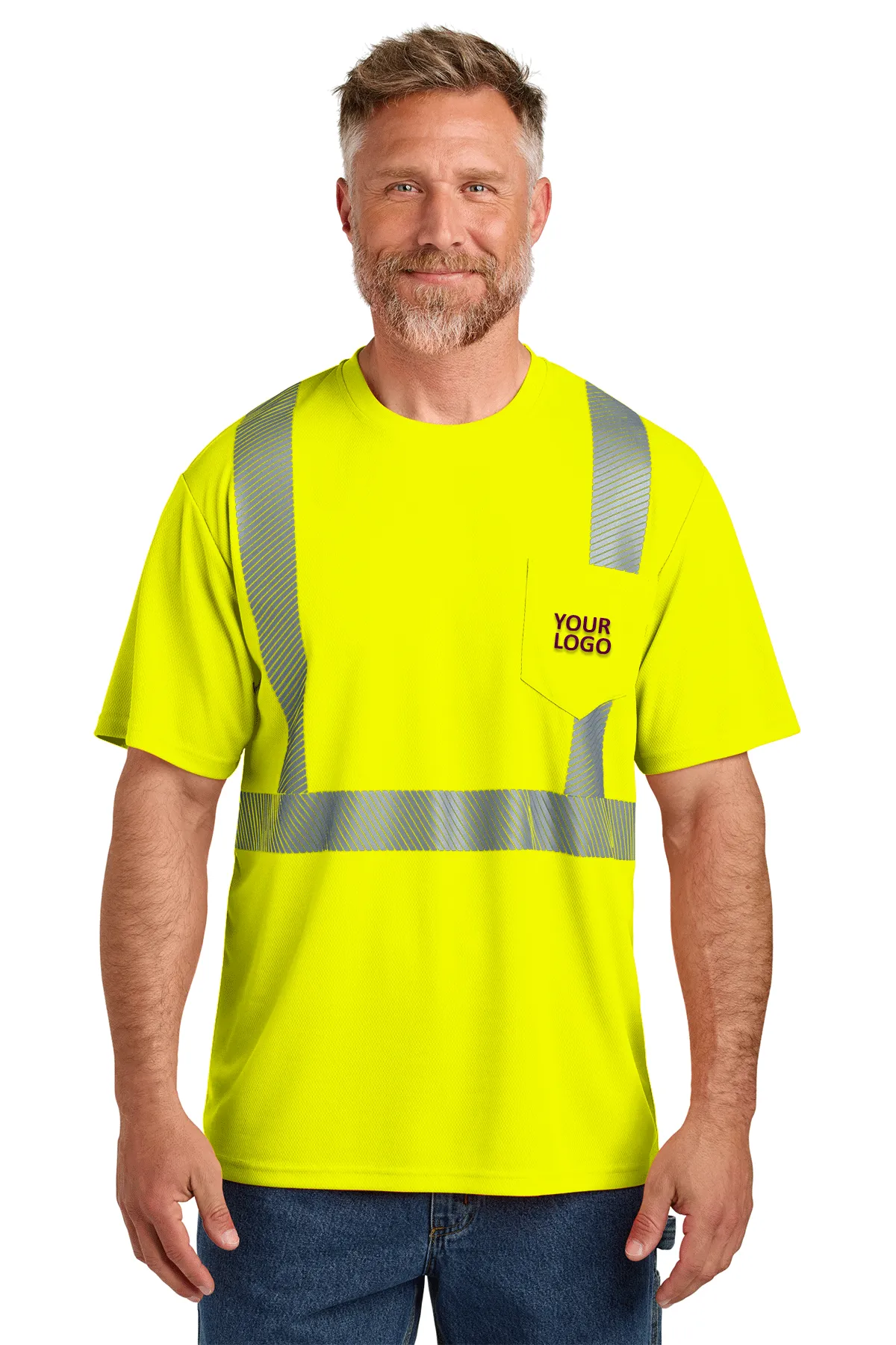 CornerStone ANSI 107 Class 2 Segmented Custom Tape Tees, Safety Yellow