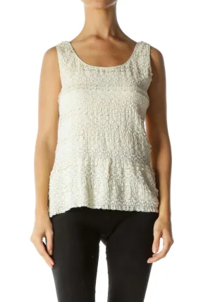 Cream Round Neck Lace Stretch Tank Top