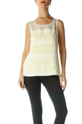 Cream Yellow See-Through Knit Floral Tank Top