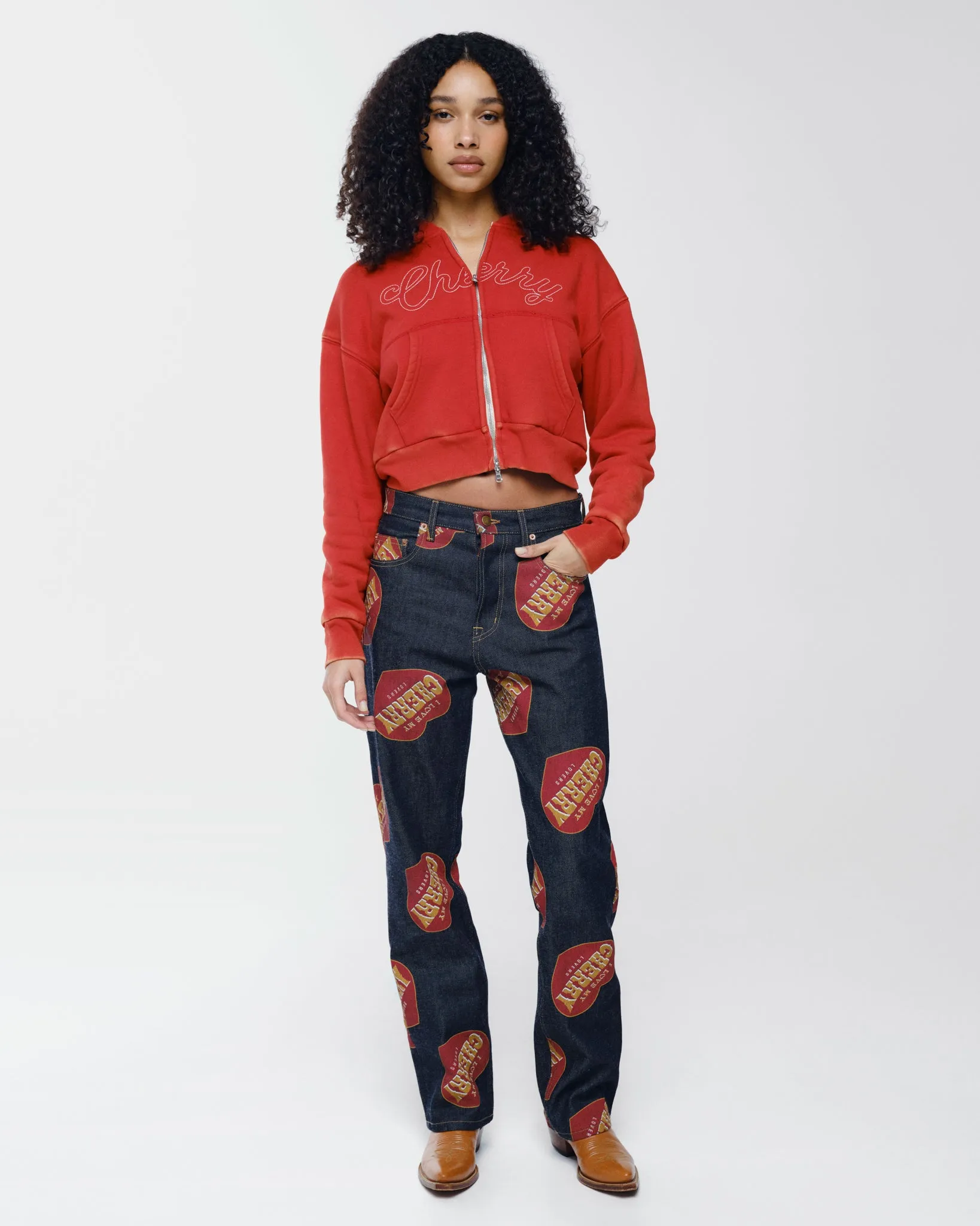 Cropped Thermal Zip-Up (Vintage Red)