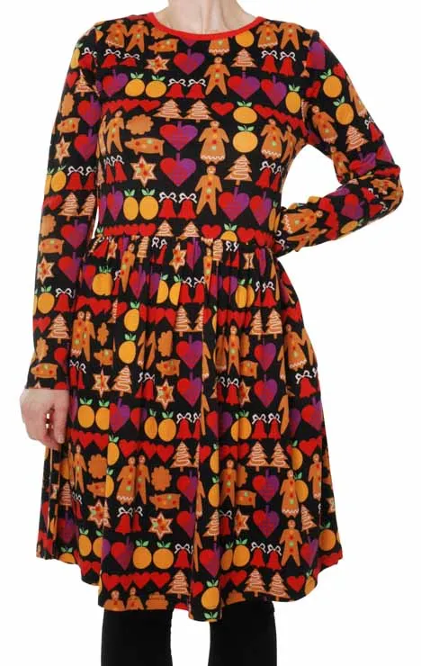 DUNS Adult LS Gathered Dress - Gingerbread Black