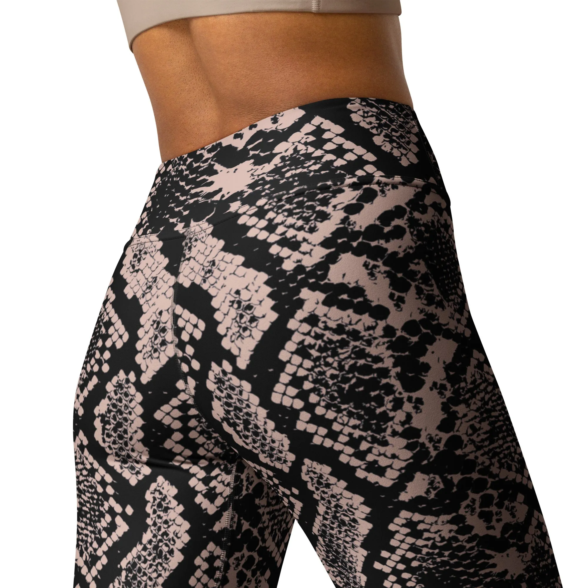 Dusty Pink and Black Snakeskin Yoga Leggings