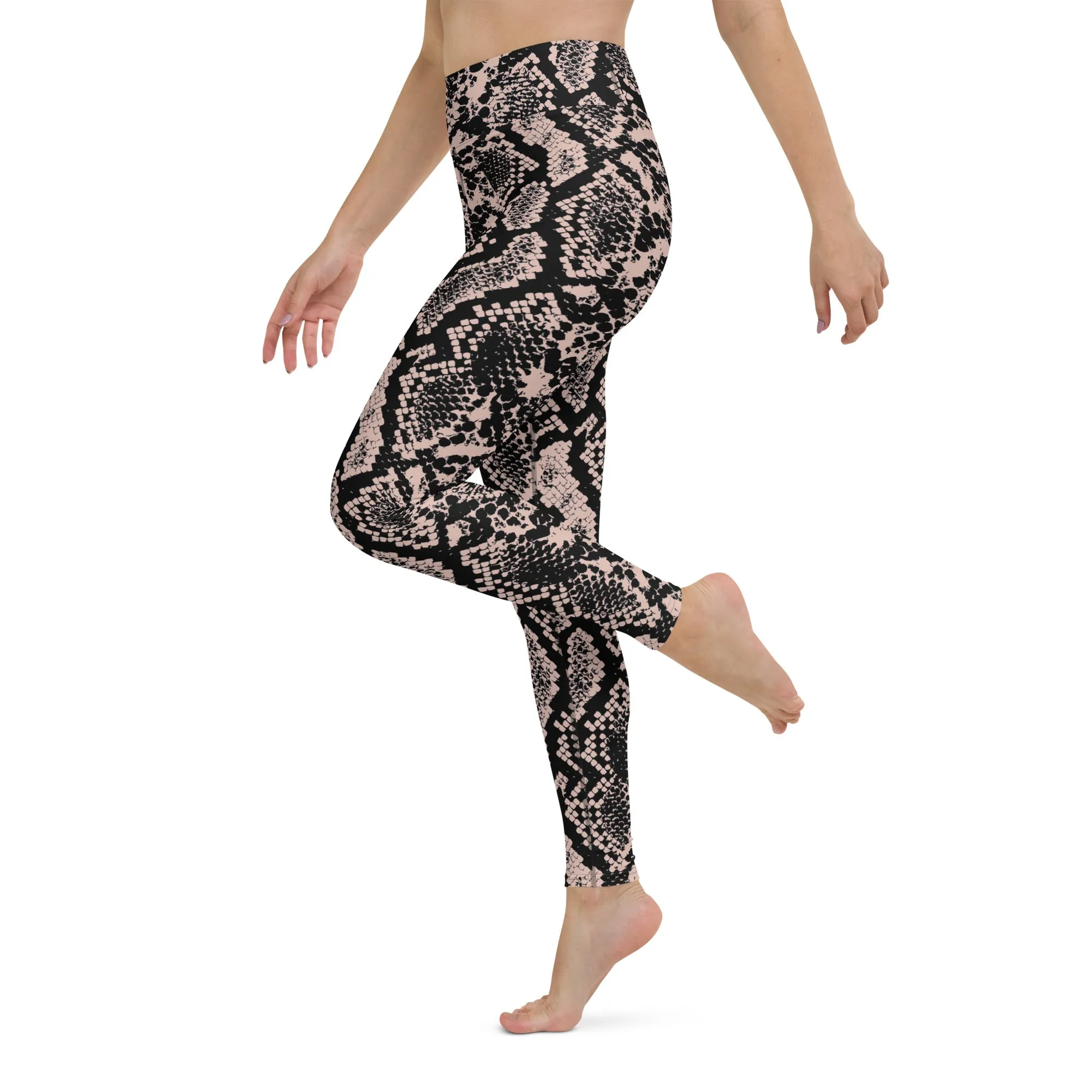 Dusty Pink and Black Snakeskin Yoga Leggings