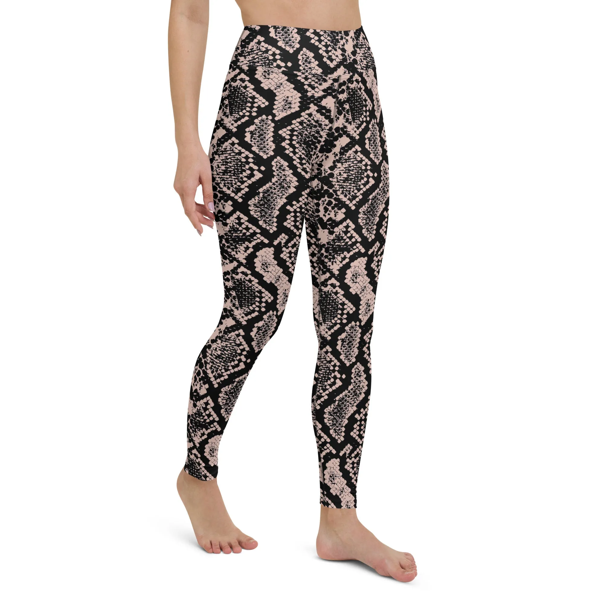 Dusty Pink and Black Snakeskin Yoga Leggings