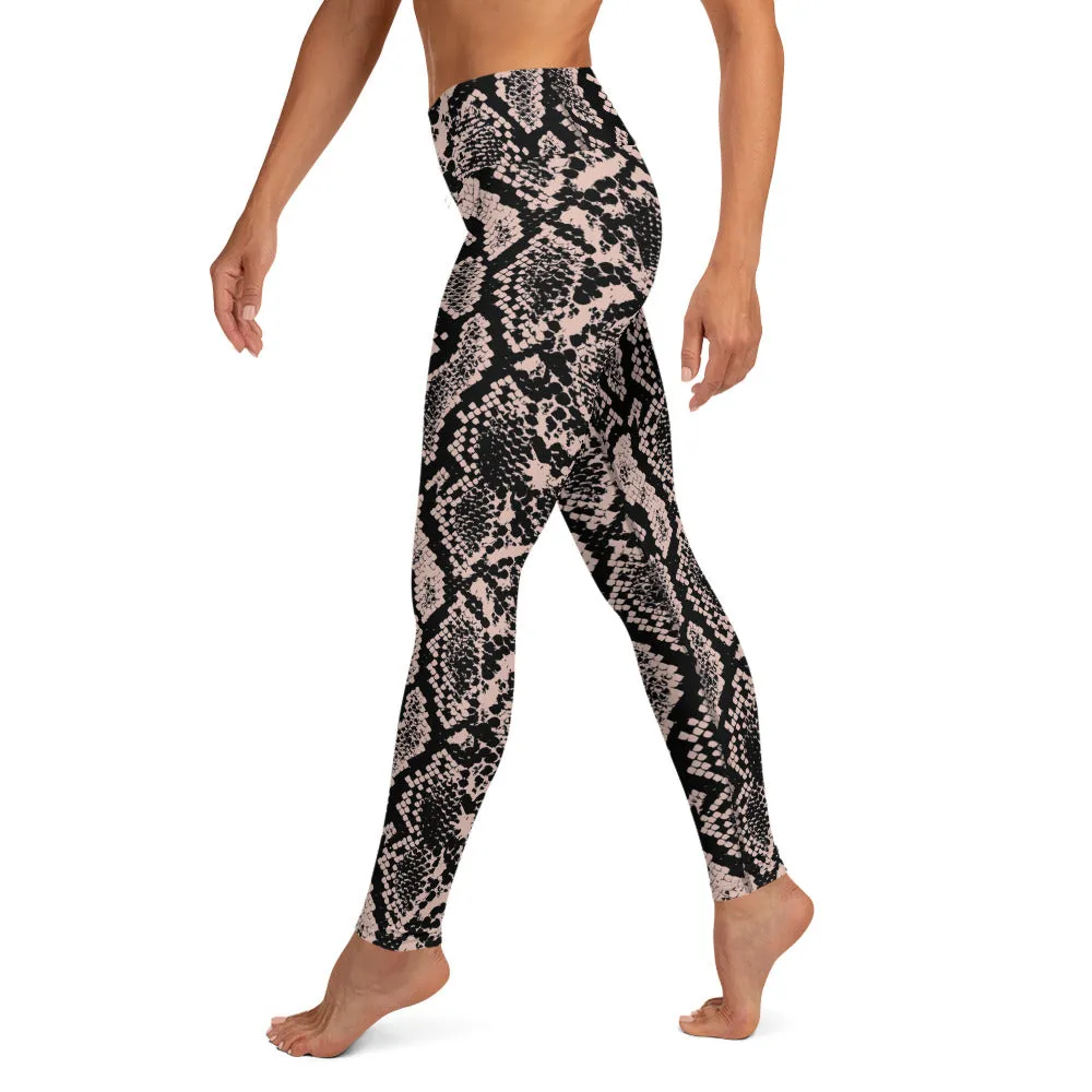 Dusty Pink and Black Snakeskin Yoga Leggings