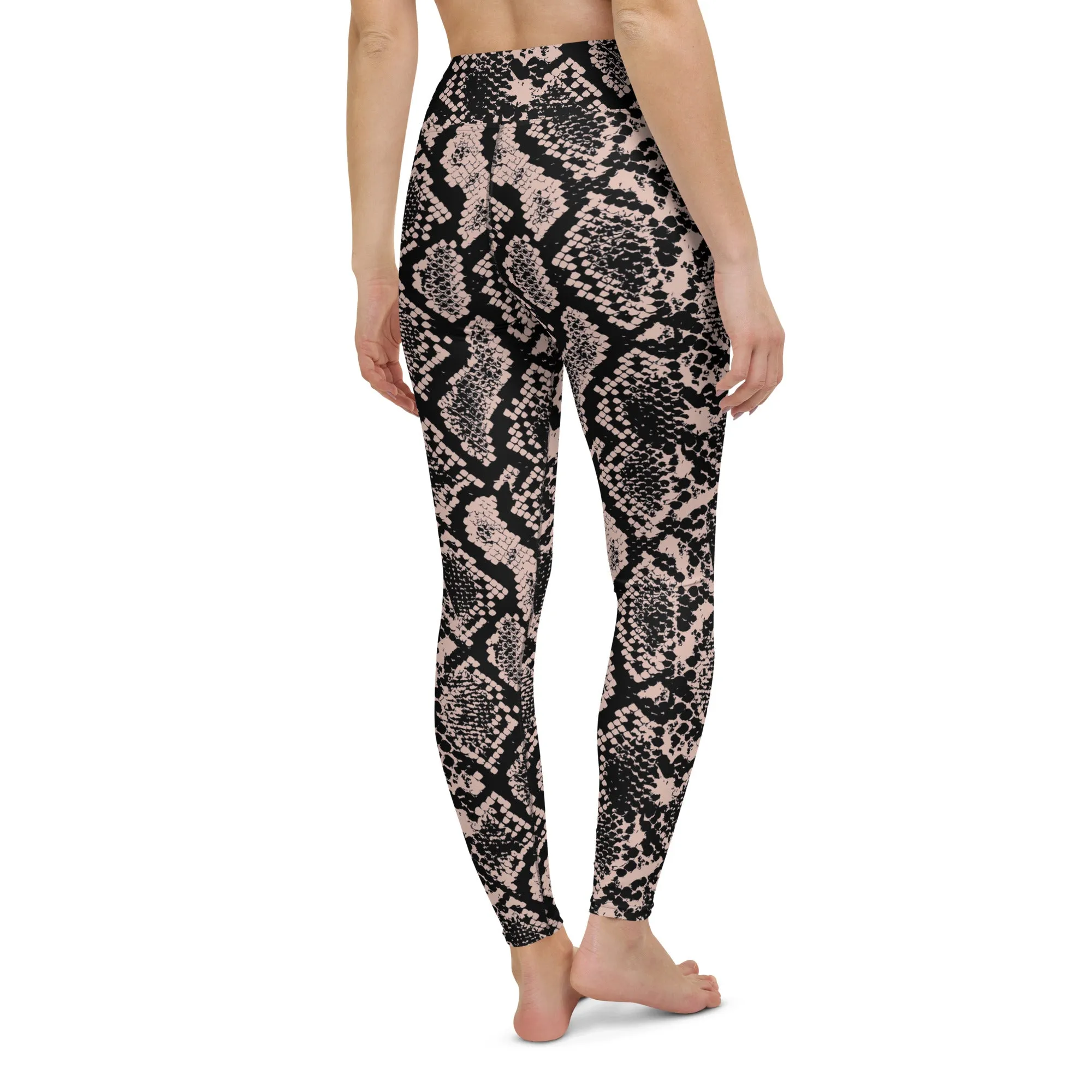 Dusty Pink and Black Snakeskin Yoga Leggings