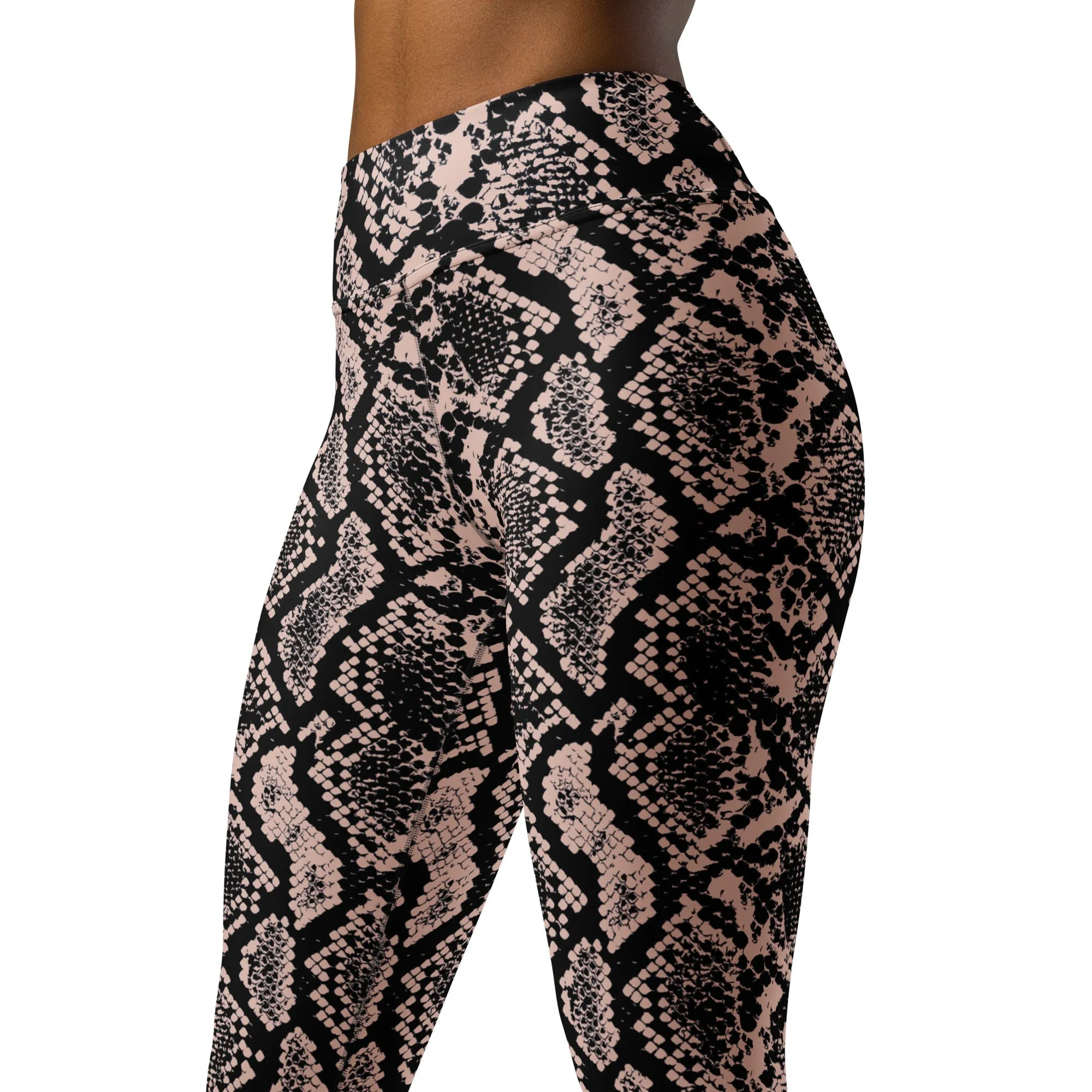 Dusty Pink and Black Snakeskin Yoga Leggings