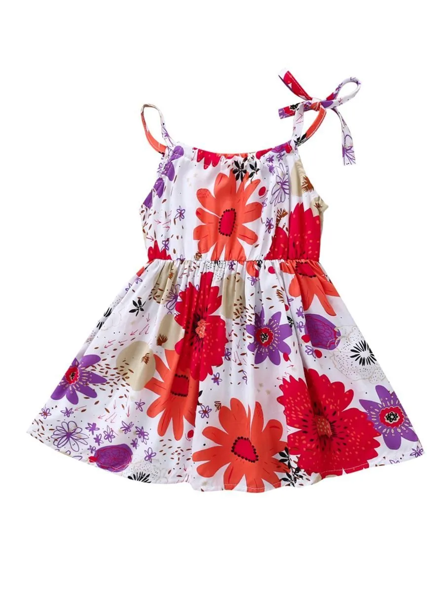 Fashion Flower Print Baby Girls Suspender Dresses