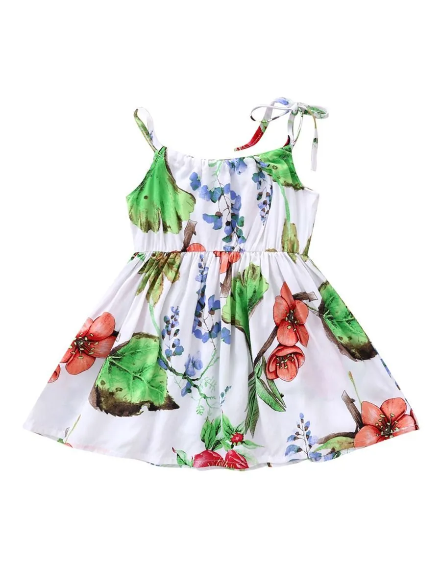 Fashion Flower Print Baby Girls Suspender Dresses