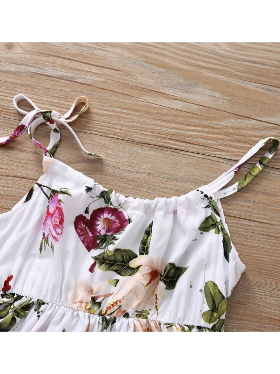 Fashion Flower Print Baby Girls Suspender Dresses