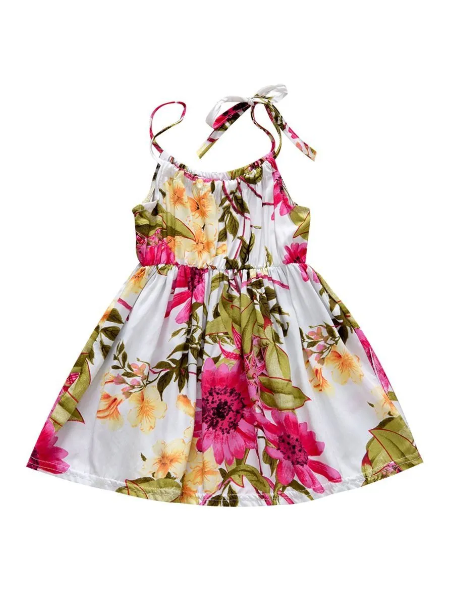 Fashion Flower Print Baby Girls Suspender Dresses