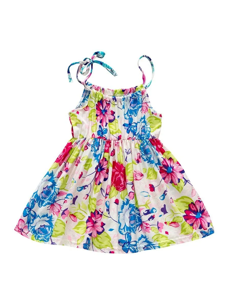 Fashion Flower Print Baby Girls Suspender Dresses