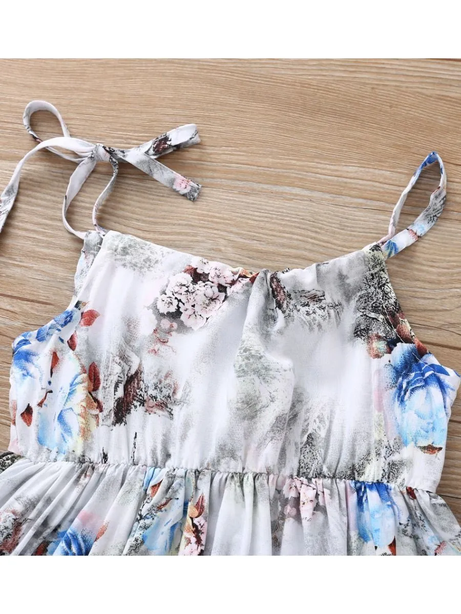 Fashion Flower Print Baby Girls Suspender Dresses