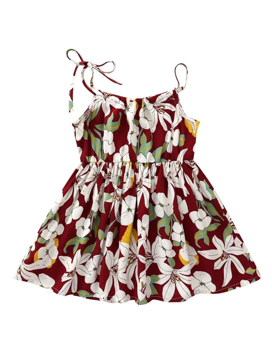 Fashion Flower Print Baby Girls Suspender Dresses