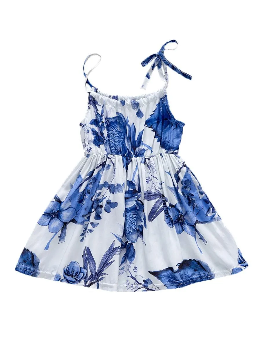 Fashion Flower Print Baby Girls Suspender Dresses