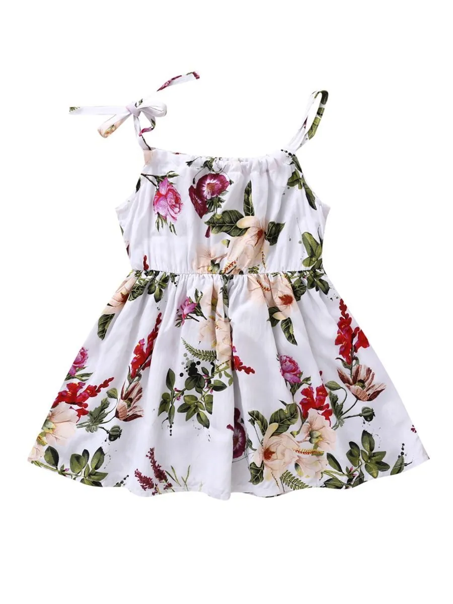 Fashion Flower Print Baby Girls Suspender Dresses