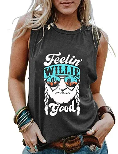 FZLYE Women Feelin's Willie Good Letter Print Tank Sleeveless Not A Hugger Shirt Tops