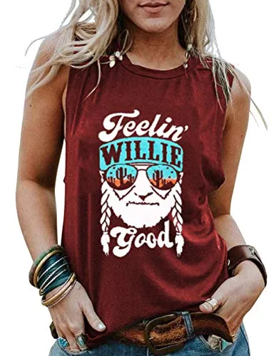 FZLYE Women Feelin's Willie Good Letter Print Tank Sleeveless Not A Hugger Shirt Tops