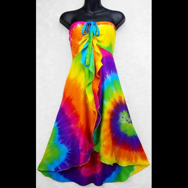 Gigi's Rainbow Spiral Tie-Dye Front Ruffle Sarong Dress