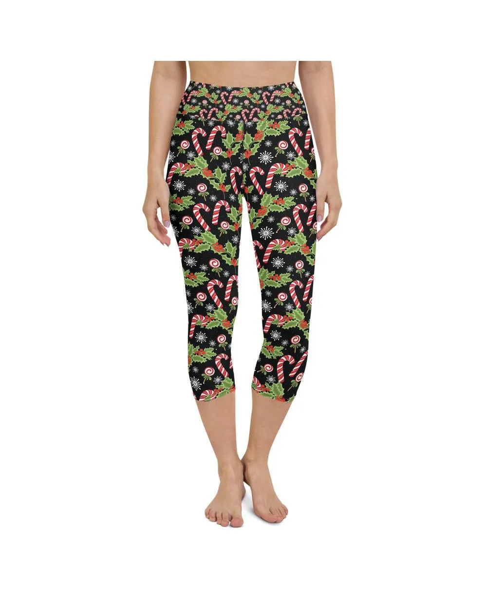 Holly Leaves with Berries Yoga Capris