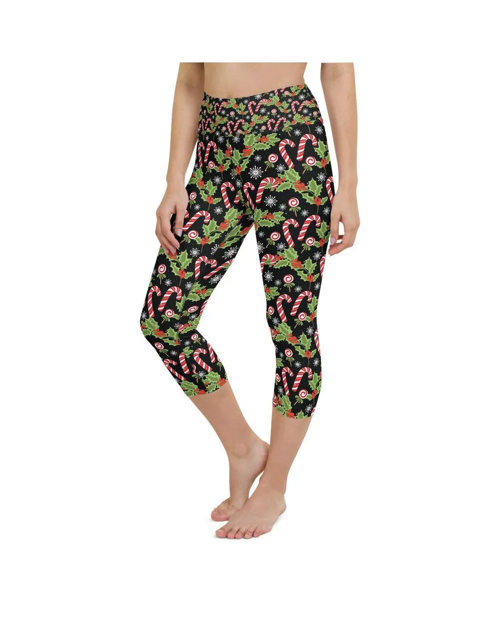 Holly Leaves with Berries Yoga Capris