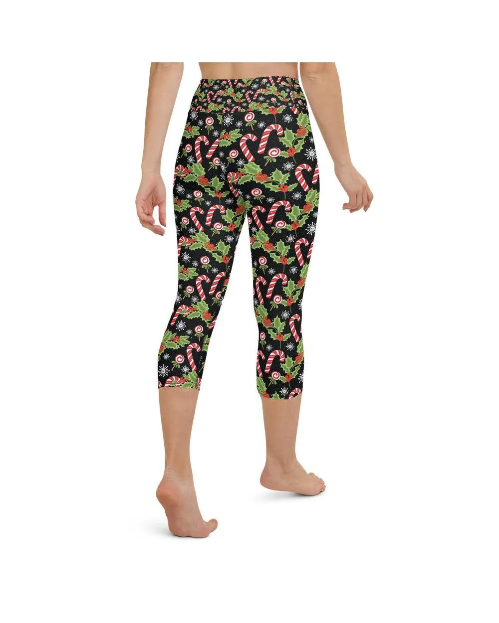 Holly Leaves with Berries Yoga Capris