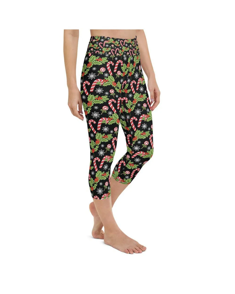 Holly Leaves with Berries Yoga Capris