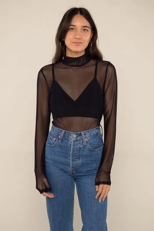 Mesh Mock Neck Top