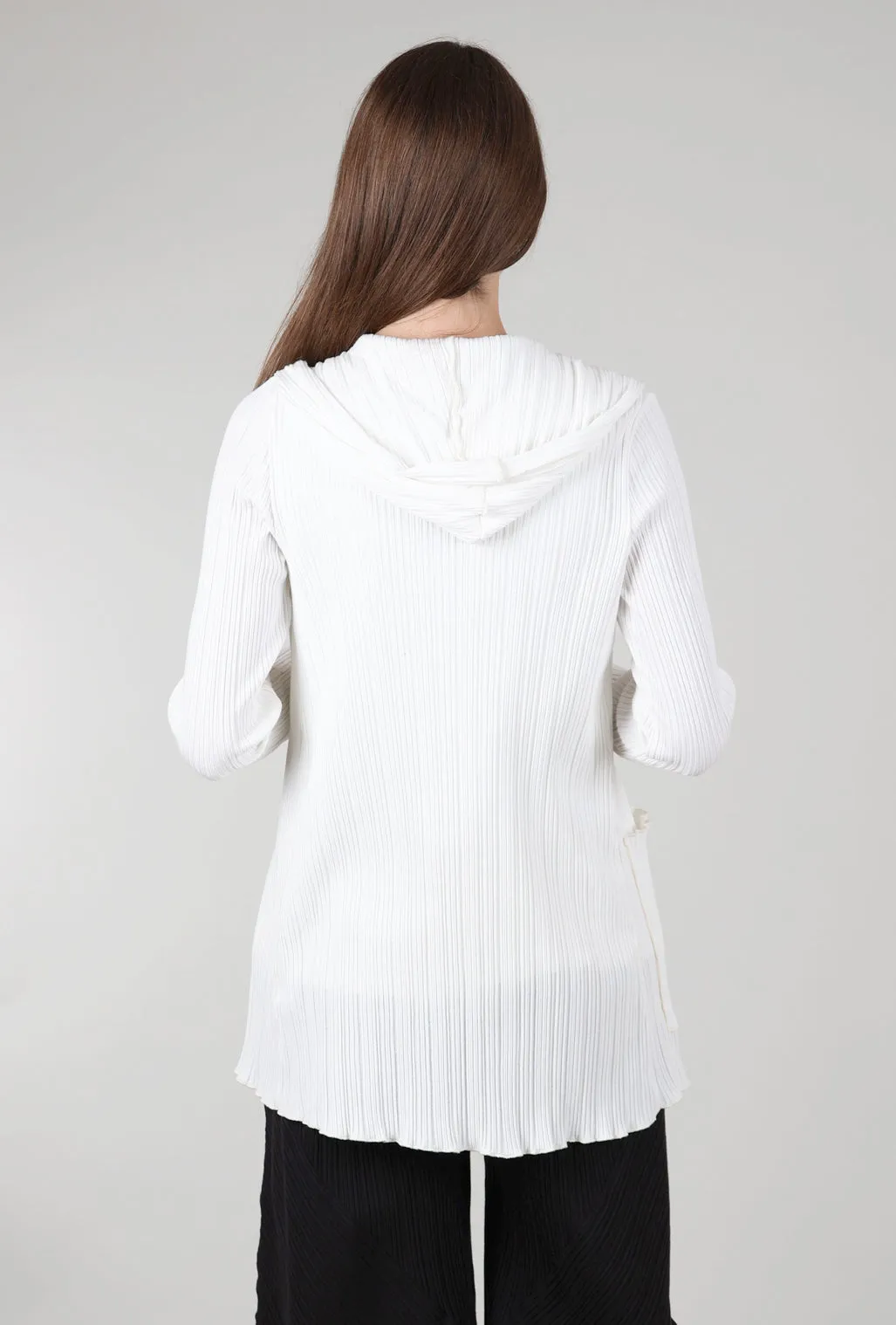 Micropleat Hooded Cardie, Off-White