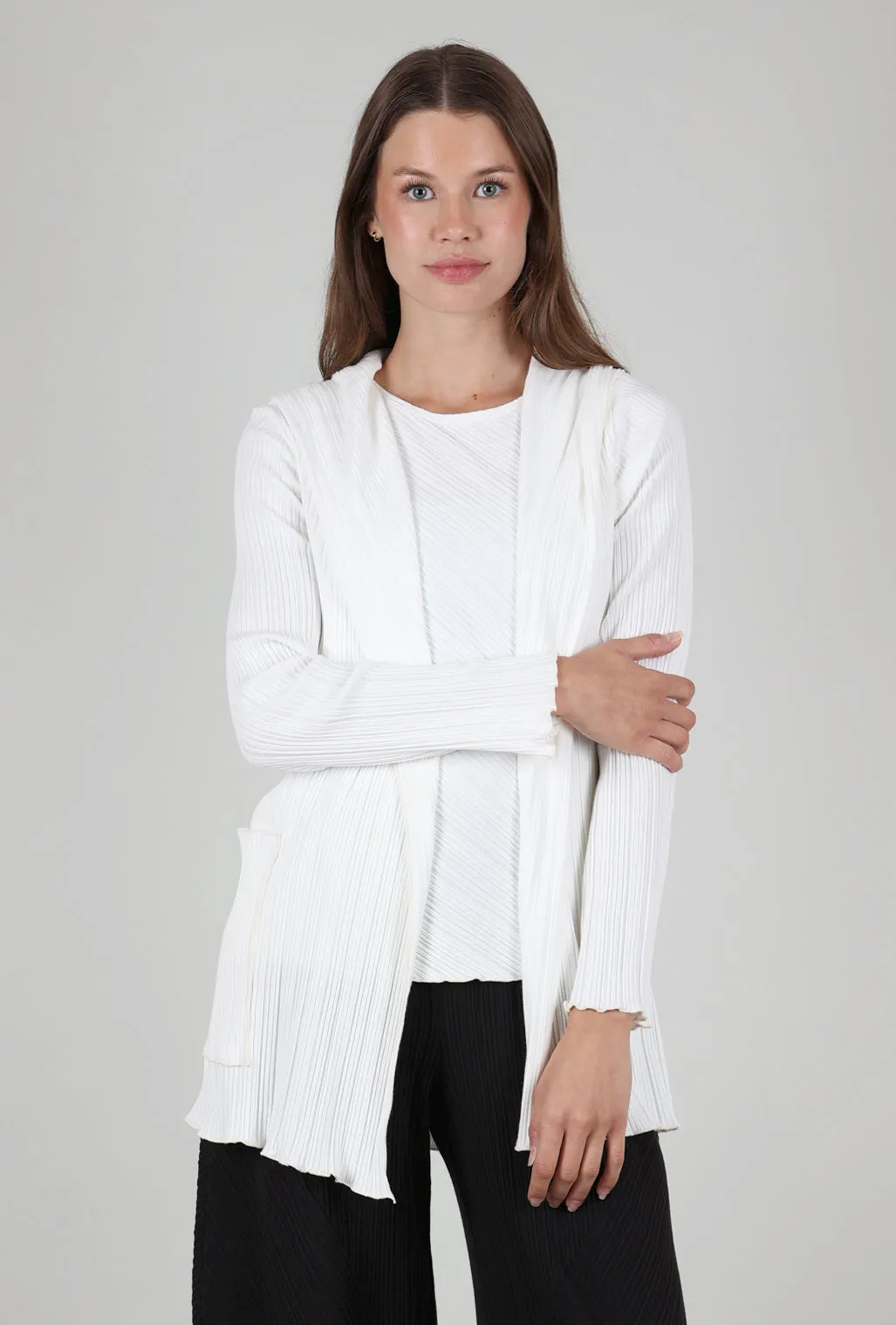 Micropleat Hooded Cardie, Off-White