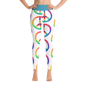 Peace Sign Super Stretchy Color Blocked Waistband Yoga Leggings