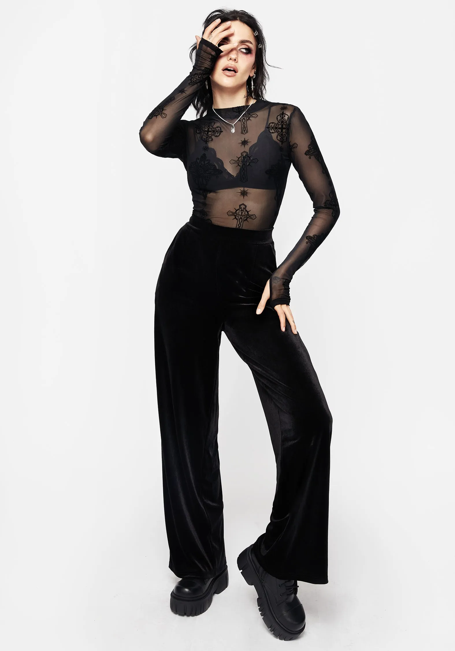 Priestess Flocked Mesh Top