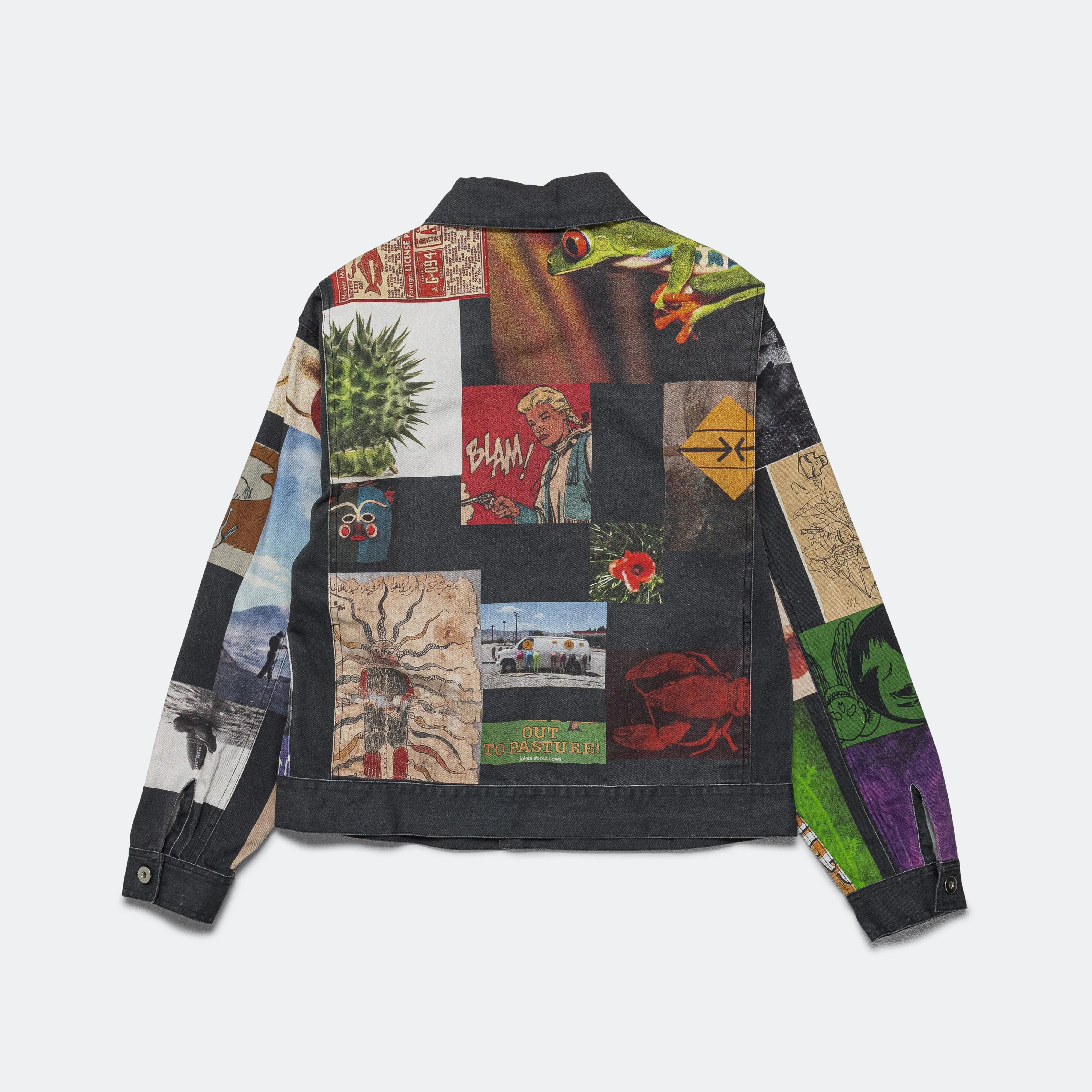 Printed Denim Trucker Jacket - Washed Navy/Printed Collage