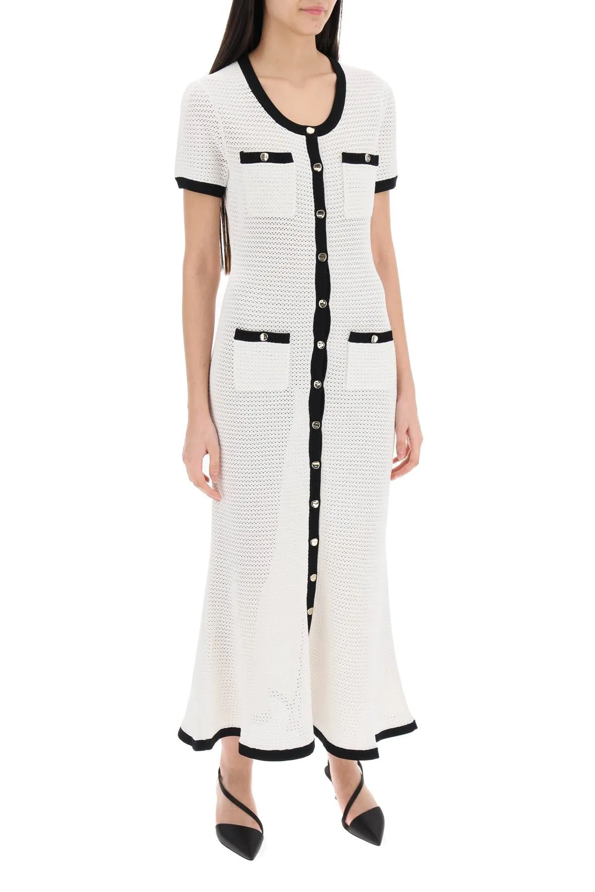 "maxi crochet dress with contrasting borders"