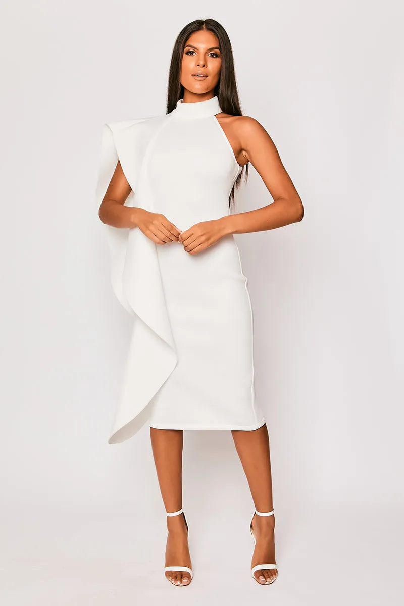 Sephy - White Scuba Frill Layered Bodycon Midi Dress