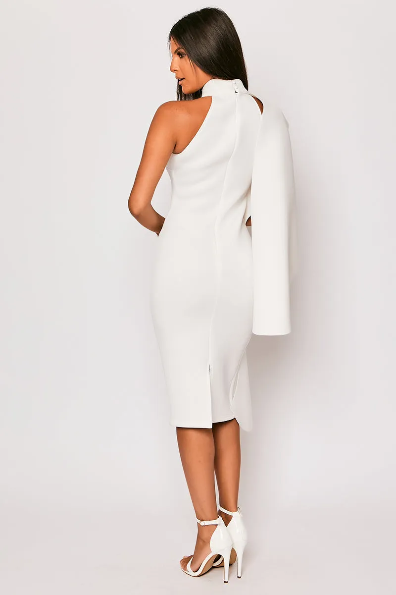 Sephy - White Scuba Frill Layered Bodycon Midi Dress