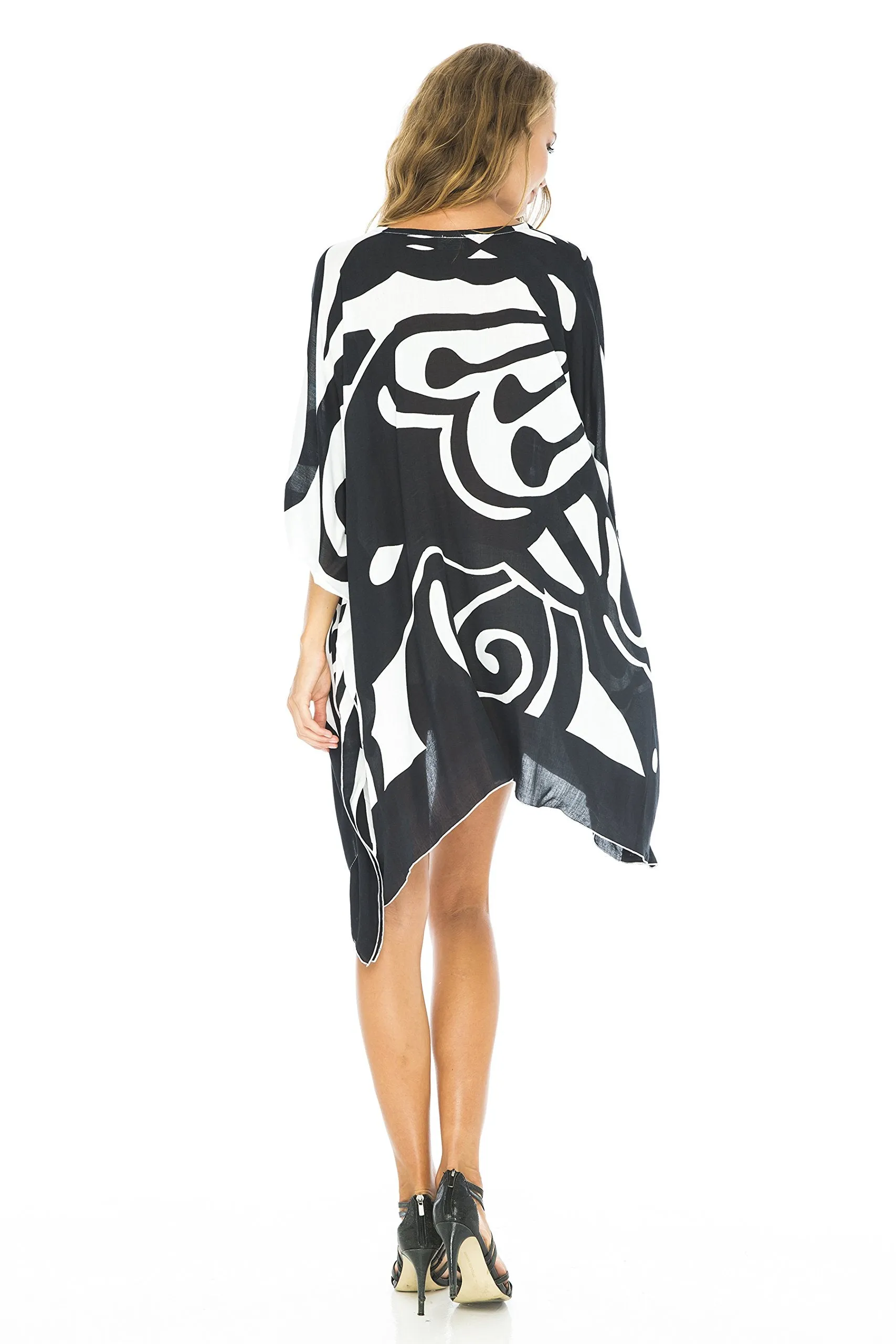 Short Loose Butterfly Print Cover Up Caftan