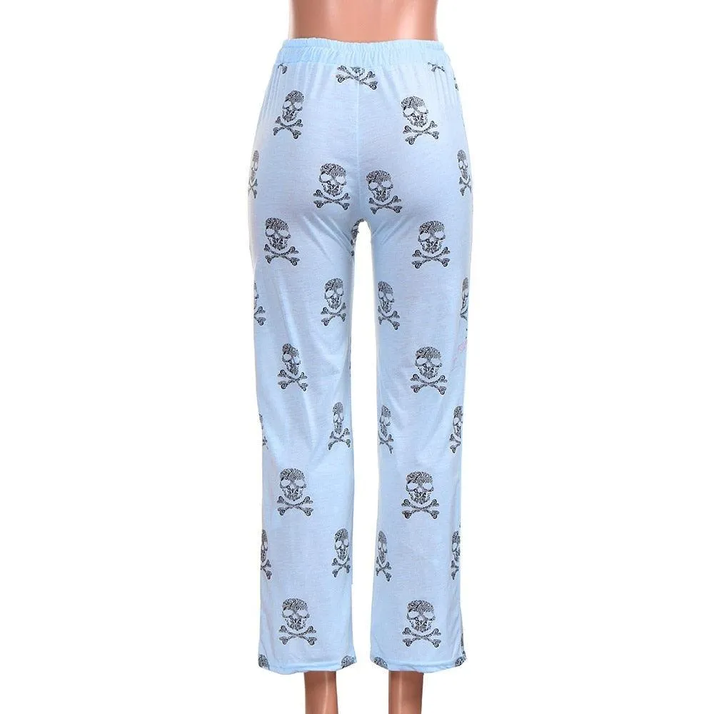 Skull Print High Waist Joggers Pants For Women