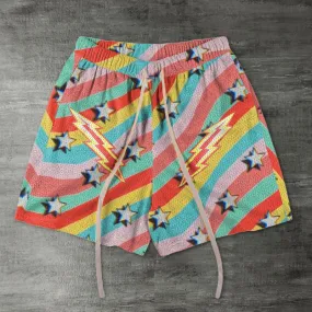 Striped lightning print track shorts