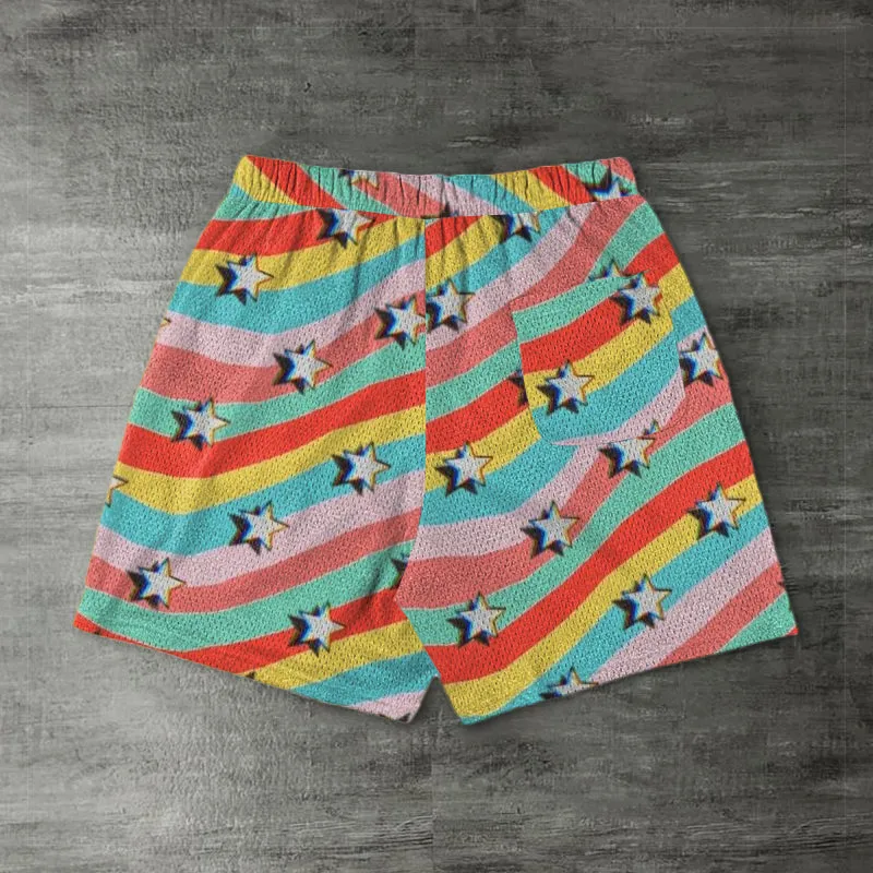 Striped lightning print track shorts